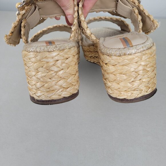 Sam Edelman Size 8M Cadance Sandals Natural Raffia Open Toe Embellished Wedge - Picture 7 of 12